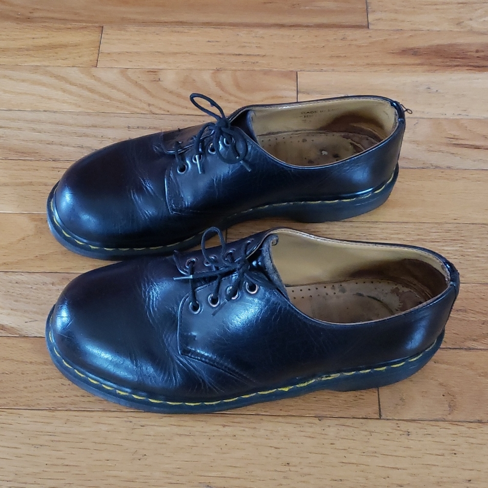 Vintage Dr Martens Black Oxford Yellow Stitching Made In England